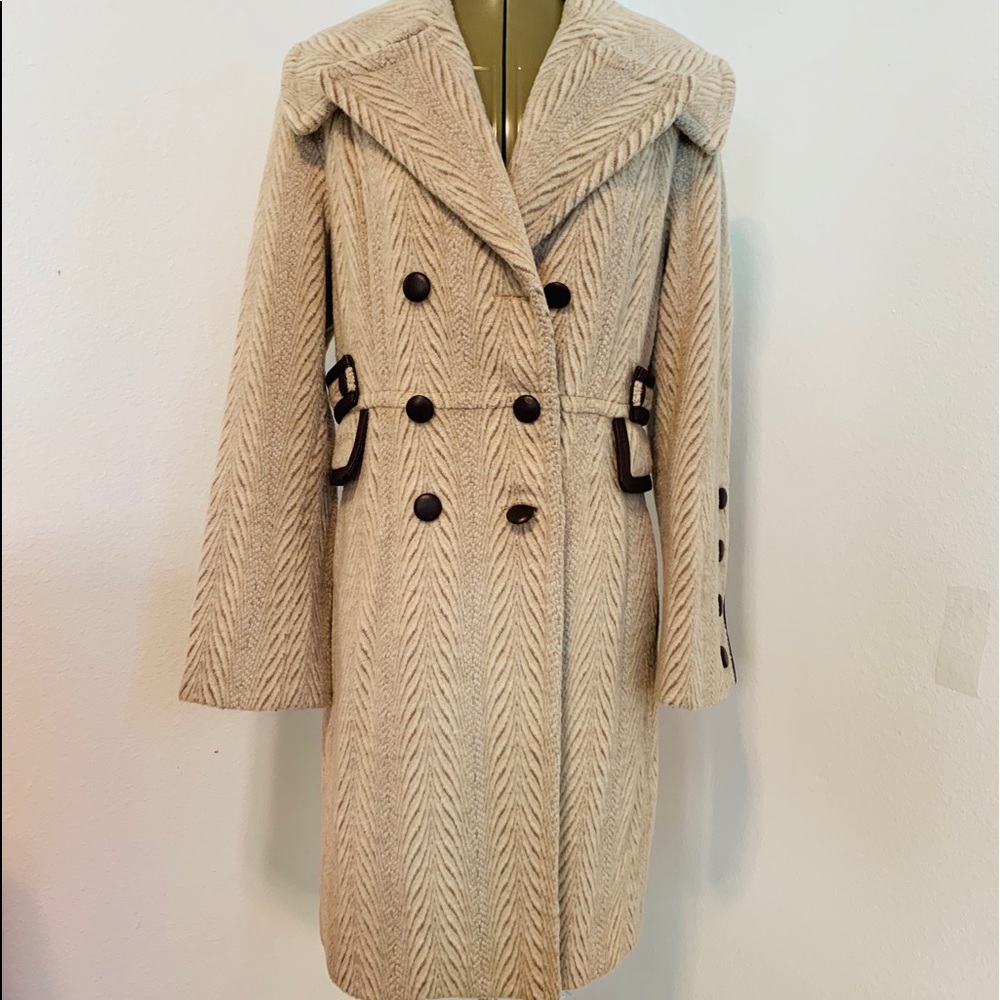 ID COLLECTION Women’s BEGE WOOl Coat JACKET Sz M